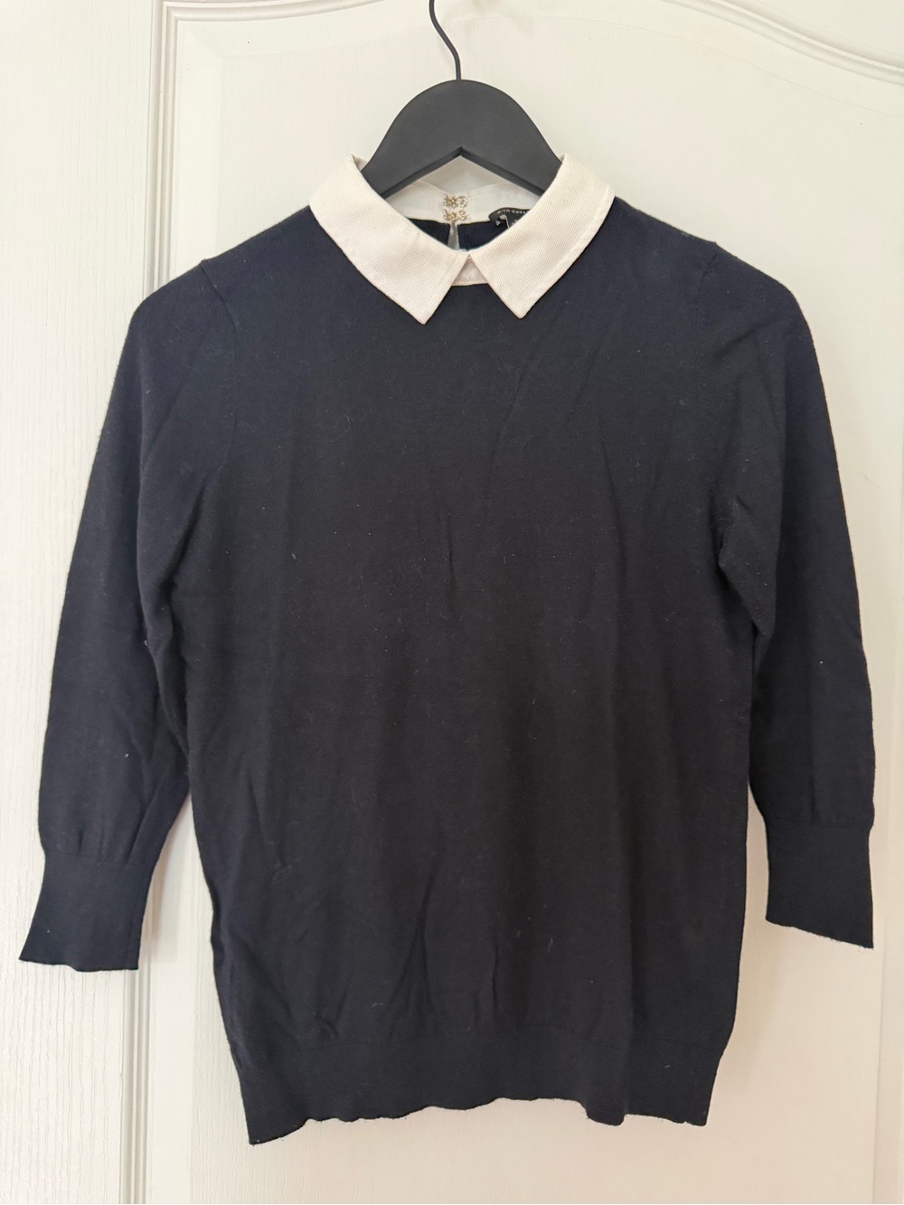 Ann Taylor Black Sweater with White Collar - Crew Neck Knit